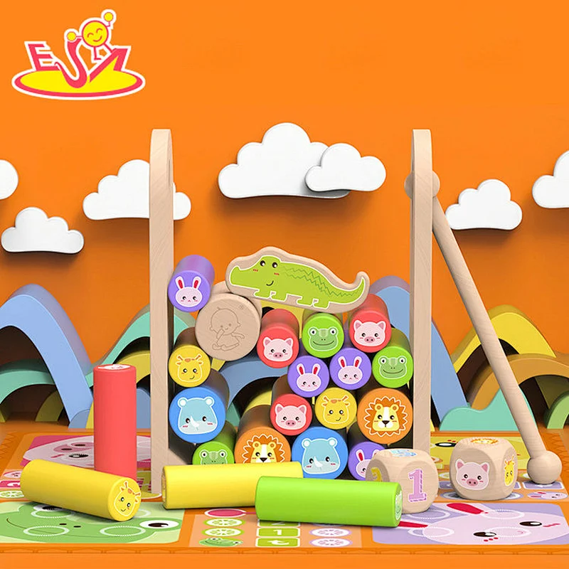 2024 New Tumbling Game Cartoon Animal Wooden Stacking Blocks For Kids W13D438